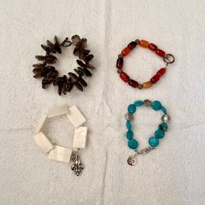 Lot of 4 Artisan Made Bracelets Beaded Real Stone Agate Metal Clasps